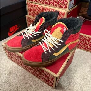 Vans Red and Yellow High-Top Sneakers